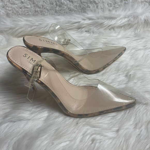 SIMMI London clear plastic sling back Leopard prints trim and heels Size 8 - Picture 1 of 8